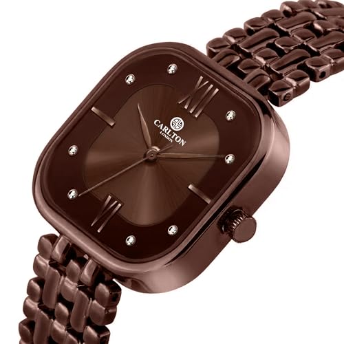 Image of Carlton London Chelsea Women Stainless Steel Analog Watch | Silver Waterproof Watches for Women Girls Ladies | Luxury Square Watch | Fashionable Trendy Quartz Movement Wrist Watch