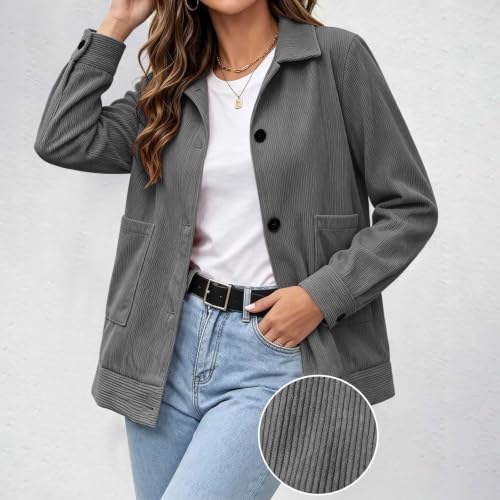 Corduroy Jacket Women Button Down Casual Collared Shirt Cropped Shacket - image 4