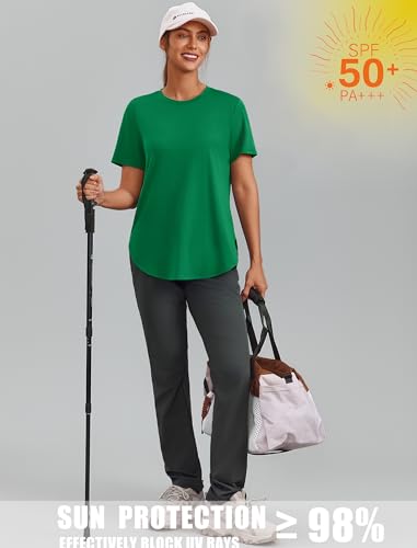 Image of PINSPARK Workout Tops for Women Short Sleeve Athletic Shirts UPF 50+ Quick Dry Running Outfits for Exercise Gym Hiking S-3XL