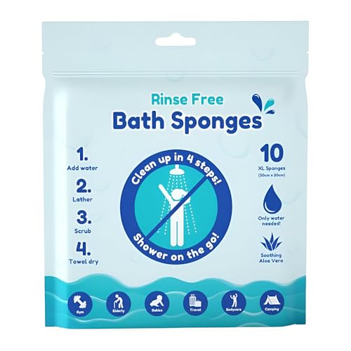 10pk Rinse Free Bath Sponges 20x20cm Bath Wipes for Travel Gym Camping Elderly Babies Single Use Shampoo Shower Soothing Aloe Vera Only Water Needed