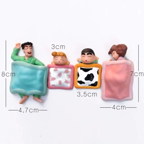 Image of Shinchan Sleeping Family Mini Figure Set | Cute Shin Chan Cartoon Sleeping Pose PVC Figurines with Shiro Dog House for Car Dash, Table & Shelf Decor | Anime Gift Set for Kids & Fans