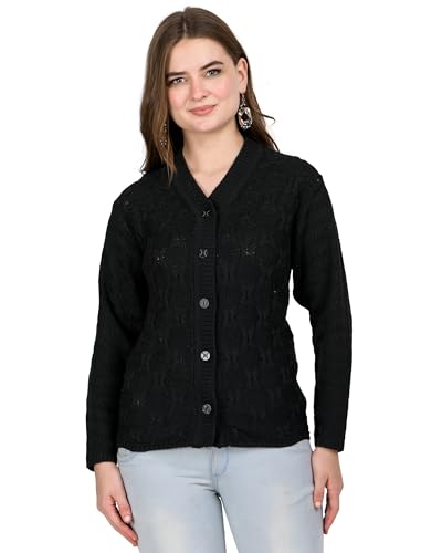 Image of Lady Willington Women Woolen V-Neck Self Design Cardigan Heavy Daffodil Fabric Cardigan Winter Wear Pure Wool Cardigans for Women Sweaters Long Cotty Fully Warm Cardigan Free Sizes