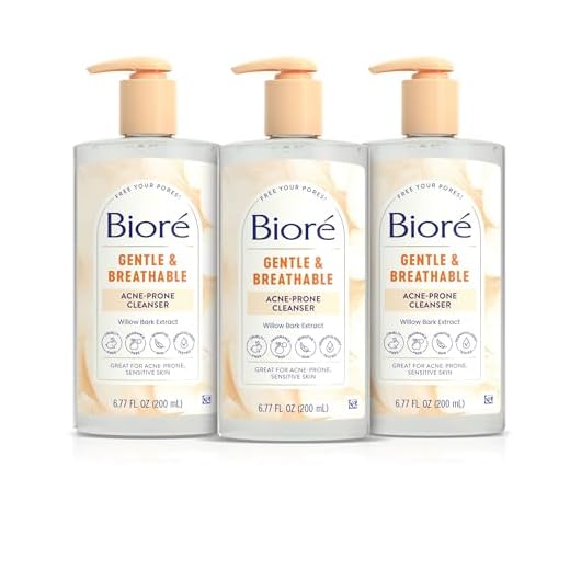 Biore Gentle & Breathable Acne Face Wash, Gentle Face Cleanser for Sensitive and Acne Prone Skin, Infused with Willow Bark Extract to Clarify Skin, Fragrance Free, 6.77 Oz , Pack of 3