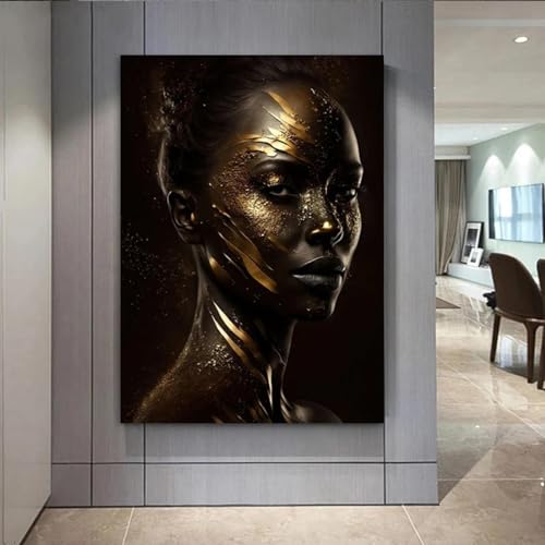 Peintures africaines noires et dorées pour femmes, affiches murales XINBAO 80x110