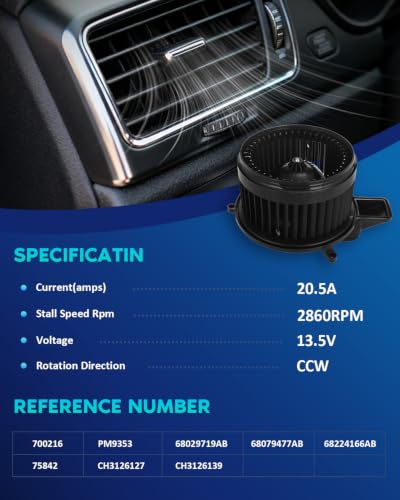 Image of BDELI Front HVAC Blower Motor Fit for 11-21 Jeep Grand Cherokee, Durango | 08-20 Grand Caravan, 08-16 Chrysler Town and Country: 700216, PM9353, 68029719AB, 68079477AB, 68224166AB, 75842, CH3126127