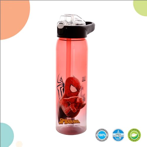 Image of SKi Homeware Impact Sipper Water Bottle, for School, Sports, Trek, Travel | Teens and Kids of all age groups | Leakproof, Light Weight, Pop-up Sipper with Handle, 750 ML, Spiderman