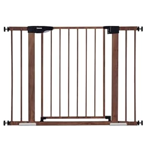 Babelio 26-40″ Metal Baby Gate with Wood Pattern, Easy Install Pressure Mounted Dog Gate, No Drilling, No Tools Required, Ideal for Stairs and Doorways, with Wall Protectors and Extenders
