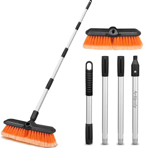 ARTIPOLY Brosse de Lavage de Voiture avec Tige d'extension, Brosse Souple de 25 cm, Brosse de Nettoyage Anti-Rayures pour Camping-Car, Bateau, Camion, Neige,...