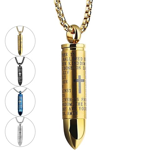 JWM Stainless Steel Bullet Pendants Cremation Urn Ashes Necklaces Cross Lords Prayer in English, 21.7