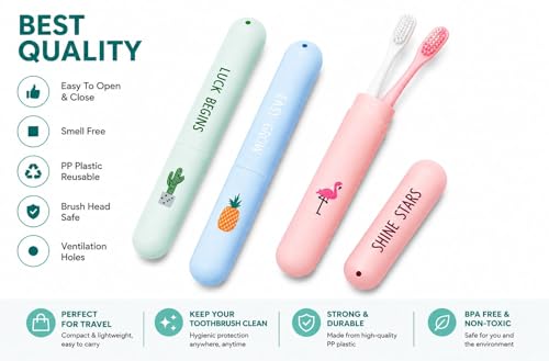 Image of Multicolor Travel Toothbrush Cover Case Set of 3 - Portable Toothbrush Head Protector with Ventilation Holes - Hygienic Toothbrush Cap for Travel & Storage