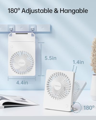 TriPole Schreibtisch Ventilator Batteriebetrieben, 180° Tragbar, 3-Geschwindigkeits USB, Ultradünner Mini für Home Office Reisegeschenke für Frauen Männer, Weiß 4