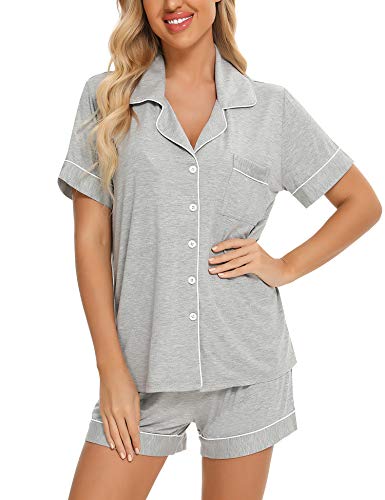 Image of Anjue Womens Pajamas Set Short Sleeve Sleepwear Button Down Nightwear Shorts Soft Pj Sets S-XXL