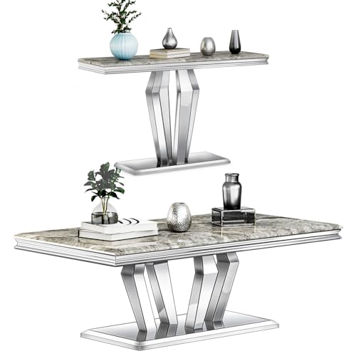 Coffee Table Set, 48 inches Modern Silver Coffee Table with