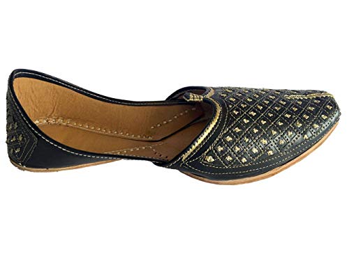 Men's Flat Black Wedding Khussa Shoes Traditional Indian Leather Loafer Punjabi Jutti3