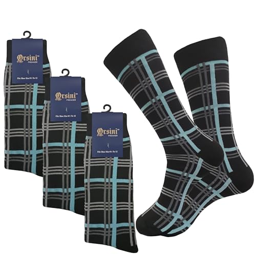 LIGHT BLUE Color Dress Socks Cotton 3 Pairs Formal & Casual Stripes 10-13