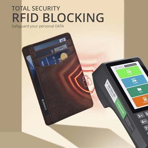 Image of Oak Leathers Leather Slim Minimalist Wallet for Men & Women RFID Front Pocket Leather Card Holder Wallets (Mid Brown)