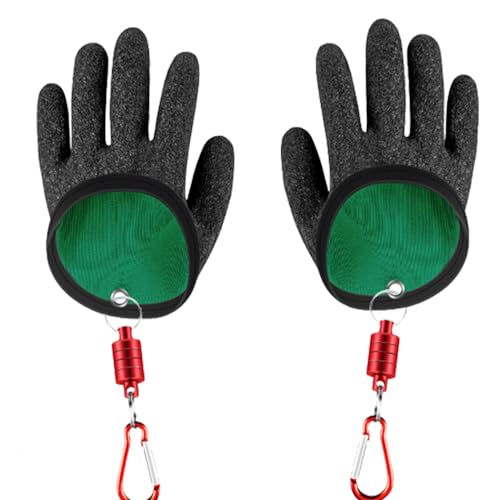 YULIAO 2 Stück Raubfisch Angelhandschuhe, Stichfeste Bissfest Wasserdicht Angelhandschuh, Fisch Fang Handschuhe, mit Magnetverschluss, für Den Sicheren Umgang mit Hecht Wels