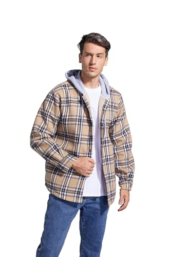 Image of Men's Cotton Plaid Shirt Jacket Fleece Flannel Sherpa Button Down