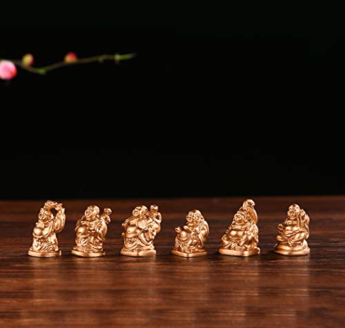 Brabud 1'' Gold Laughing Buddha Figurines Collection Gift Home Office Desk Decor Flower Pot Statue Decoration Set Of 6 (Mini Gold) #TOP6