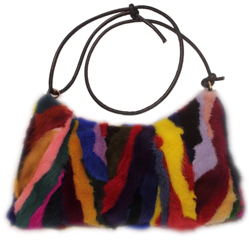 Fosrion Luxurious Color-Patchwork Genuine Mink Fur Handbag Shoulder Bag