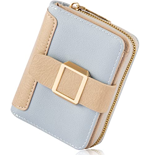 Portefeuille pour femme avec RFID - Petit format - En cuir synthétique - Petit portefeuille pour femme - Avec plusieurs compartiments - Bleu, bleu, 11.5cm x 9.5cm x 3cm, Moderne Cover