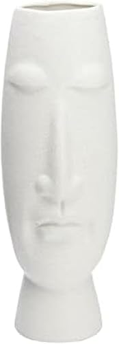 6.5x6.89x19.69 Inch White Ceramic Face Vase