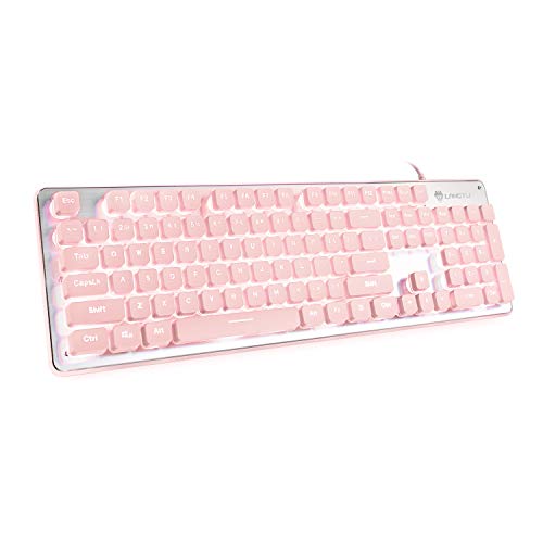 キーボード 有線 メンブレン ゲーミングキーボード 薄型 LEDバックライト 25キー防衝突 防水 USB接続 ゲーム オフィス対応 英語104キー ピンク