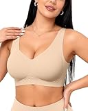 Vertvie Womens Jelly Wireless Bras Seamless T-Shirt Bra No Underwire Full Coverage Pullover Bralettes Supportive Sports Bras(Sand,Large)