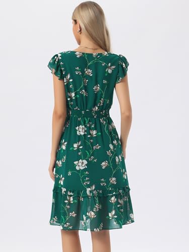 Image of Allegra K Women's Floral Dress Spring Summer V Neck Flutter Sleeve Ruffle Casual Smocked Knee Length Dresses
