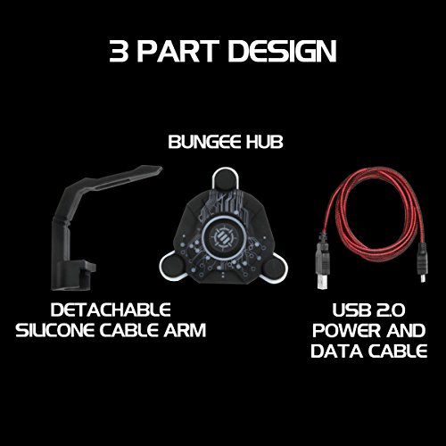 Enhance Pro Gaming Mouse Bungee Cable Holder With 4-Port Usb Hub - Red Led Lighting With Flexible Silicone Arm - Cable Management, Stabilized Design & Improved Accuracy For Competitive Games #TOP7