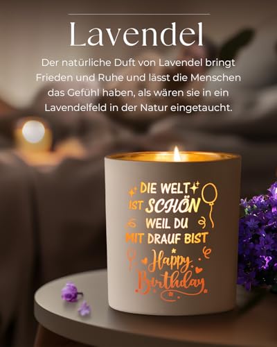 CadeauJoie Geburtstagsgeschenk für Frauen, Geschenke für Frauen, Lavendel Flammenduftkerze Geburtstag Geschenk für Freundin Mama Frau Oma Schwester Tochter, Beste Freundin Geburtstag Geschenk