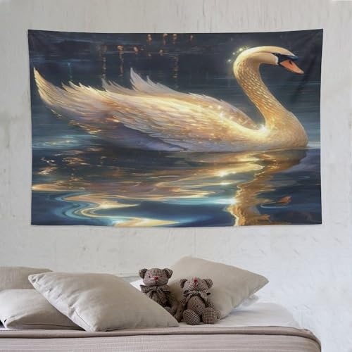Tapisserie cygne grand format 150x230cm décoratif pour salon et dortoir