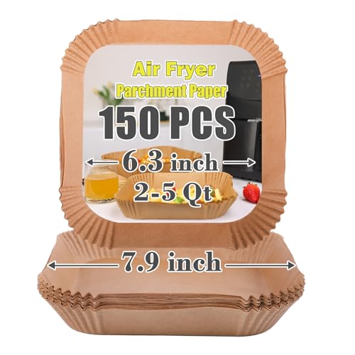GOAUS Air Fryer 100pcs Square Paper Liners Disposable for 2 to 5 Qt Basket, 6.3 inch Unbleached Non-stick Oil-proof Parchment Paper