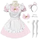 bi bi hou French Maid Dress Damen Anime Outfit Maid Kleid Niedliche Lolita Kleid Dienstmädchen Kostüm für Café Restaurant Halloween Karneval Cosplay Maid Kostüm Komplettes Set Größe S-5XL