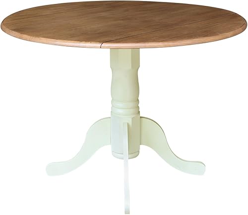 Miniatura 11 de IC International Concepts, Mesa de comedor redonda con pedestal de doble hoja de 42 pulgadas, madera auténtica maciza, madera de parawood