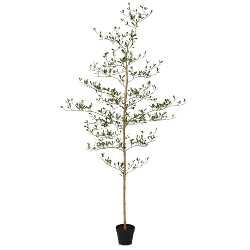 Verinatural Artificial Black Olive Tree 6FT Indoor Outdoor Decor Faux Plants - Real Wood Trunk Fake Tree with Green UV Resistant Leaves - Tall Floor Plant for Modern Home Office Living Room Decoration