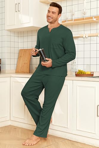 Image of JiniGolla Mens Pajamas Set Soft Short Sleeve Top and Pant Loungewear Sets 2 Piece Pjs with Pockets