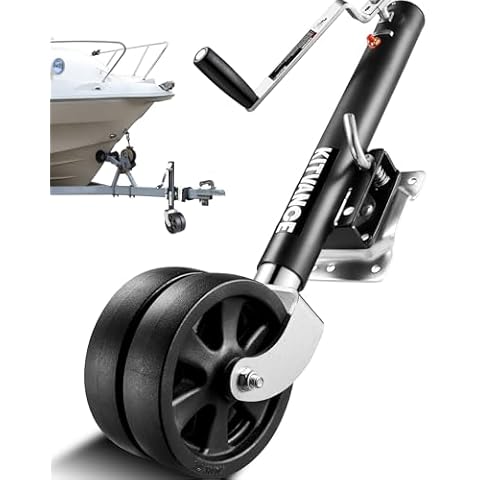 Upgraded 2000 lbs Boat Trailer Jack with 8" Dual Wheels- Heavy Duty Boat Trailer Tongue Jack with Improved Ergonomic Handle, Swivel Boat Trailer Jack for 2.4"-5.5" Trailer Tongues, 12" Lift Cover