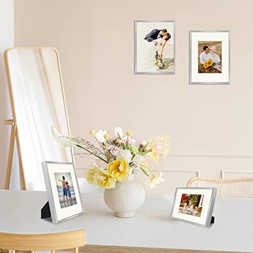 Golden State Art, 9X12 Aluminum Picture Frames With Ivory Color Mat For 6X8 Photo- With Sawtooth Hangers, Spring Clips, Easel Stand- Metal Frame& Real Glass- Wall& Tabletop Display (Silver, 6-Pack) #TOP4