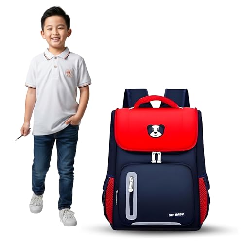 Image of Bear Print Flap School Bag for Boys Girls 6-10 Years Waterproof Lightweight Kids Backpack Large Capacity Student Bag for Books & Padded Straps & Back Support