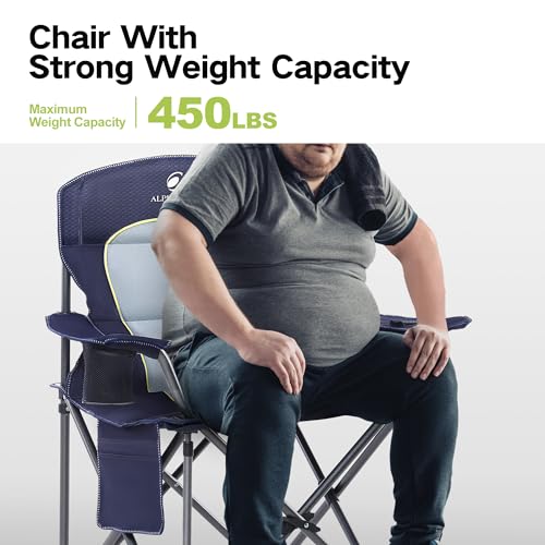 GREEN PARTY Folding Camping Chair Oversized Heavy Duty Lawn Chair with Cooler Bag, Cup Holder, Storage Pocket, Collapsible Padded Outdoor Arm Chair, Quad Lumbar の商品画像 2