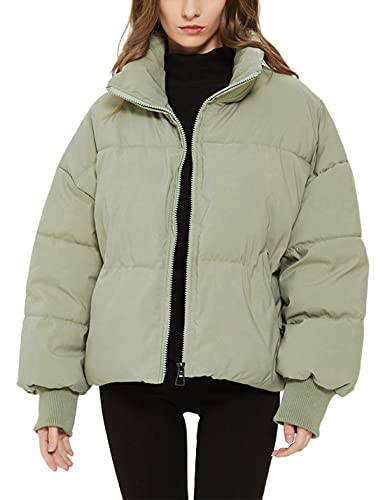 Yimoon Women's Winter Cropped Puffer Jacket Crop Warm Quilted Jacket Short Padded Outerwear Coats(Green-XL)