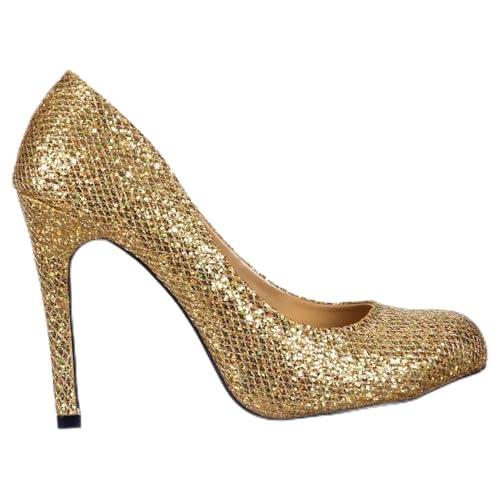 Escarpins Stiletto Or Paillettes - Chaussures Talon Femme Miroitement