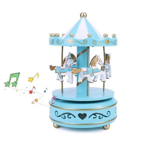 ITODA Boîte à Musique de manège Mini Carrousel Musical avec Lampe Lumineux Décoration de Maison...