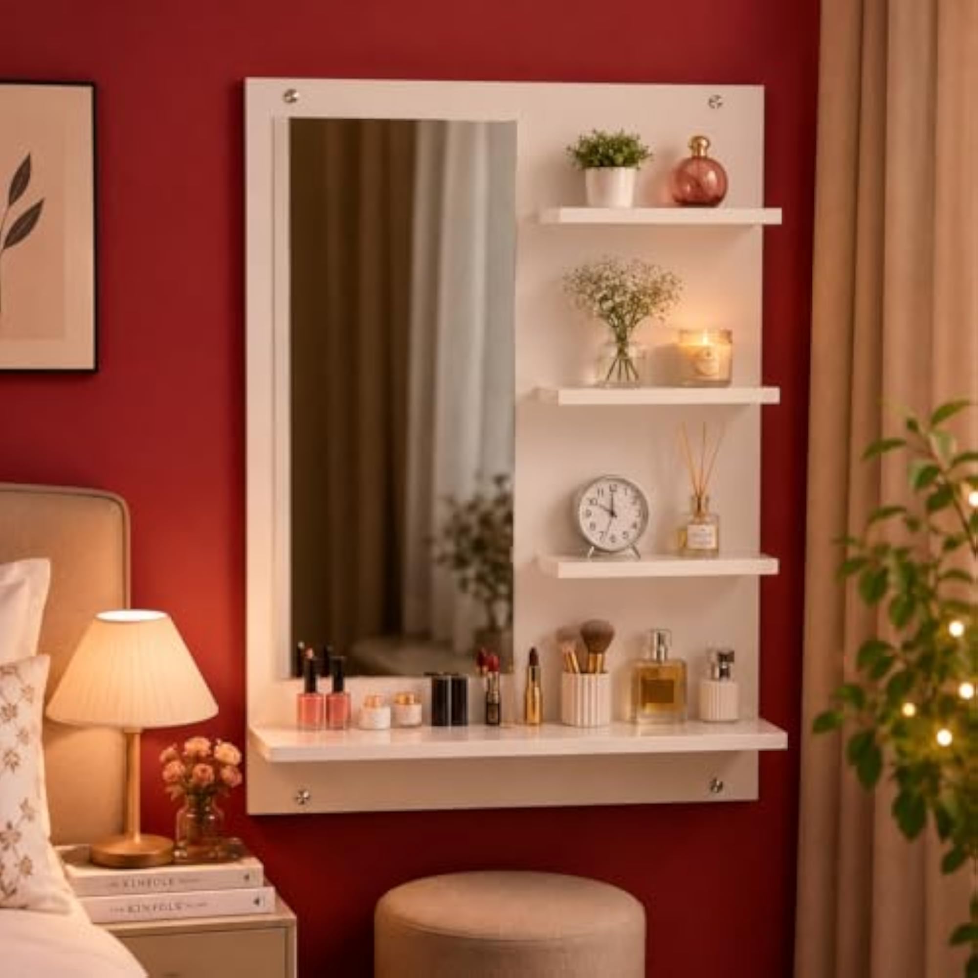PEDPIX Engineered Wood Dressing Table with Rectangular Mirror, White Finish