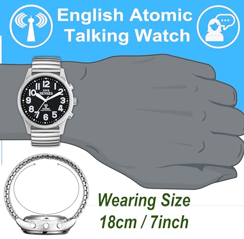 Five Senses English Atomic Jumbo Size (43mm /1.75in)Metal Talking Watch with Loud Alarm Clock for Visually impaired, Elderly Person 1523 (black) by FIVE SENSES - Used condition - Image 7