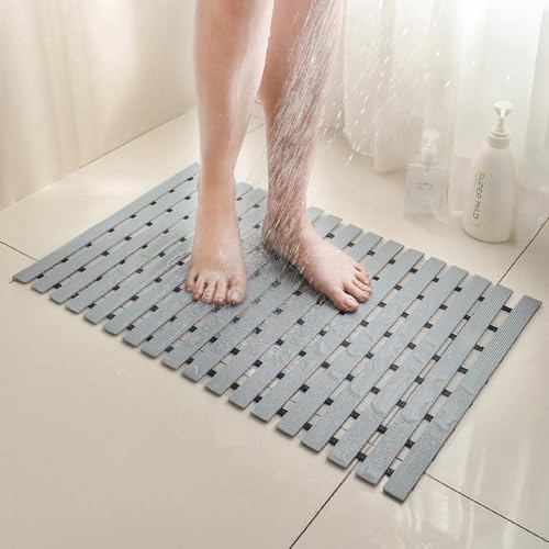 SHIMOYAMA Duschmatte, rutschfest, schimmelabweisend, 67x43cm Badewannenmatte, rutschhemmend, PVC-Badezimmermatte mit schneller Entwässerung mit TPE-Anti-Rutsch-Streifen (Grau)