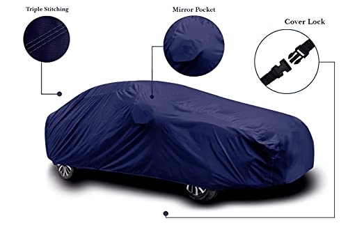 Image of Auto Oprema Trend Water and Heat Resistant Car Body Cover (Solid Blue Taffeta with Mirror) Compatible with Maruti Suzuki Swift Car Bumper to Bumper Accurately.