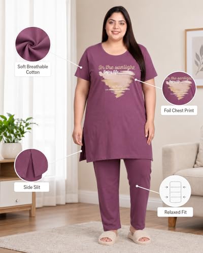 Image of In Love Women's Printed Cotton Plus Size Longline T-Shirt with Pockets | Cotton fabric - soft longline T-shirt with easy plus-size fit