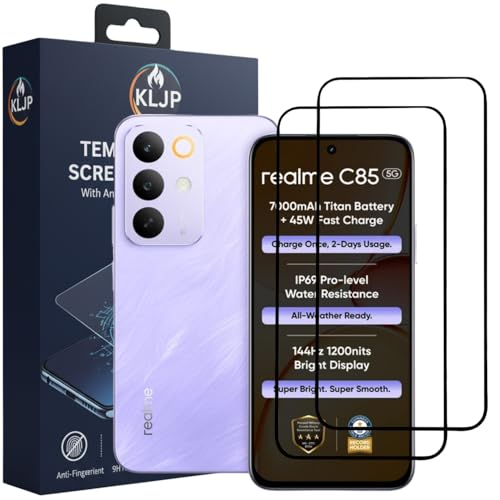 Image of Military-Grade Gorilla Tempered Glass For Realme C85 5G With Installation Kit | Edge to Edge Coverage | Black (Pack Of 2)